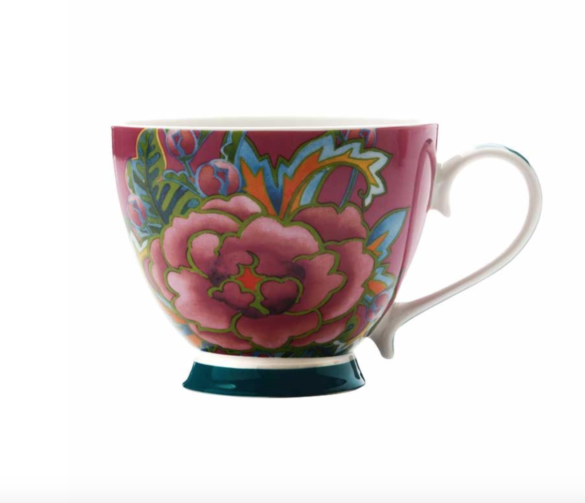 Maxwell & Williams Tazza Mug Porcellana Decoro Fiori HANOI Flower Rose Base Azzurra 400 Ml