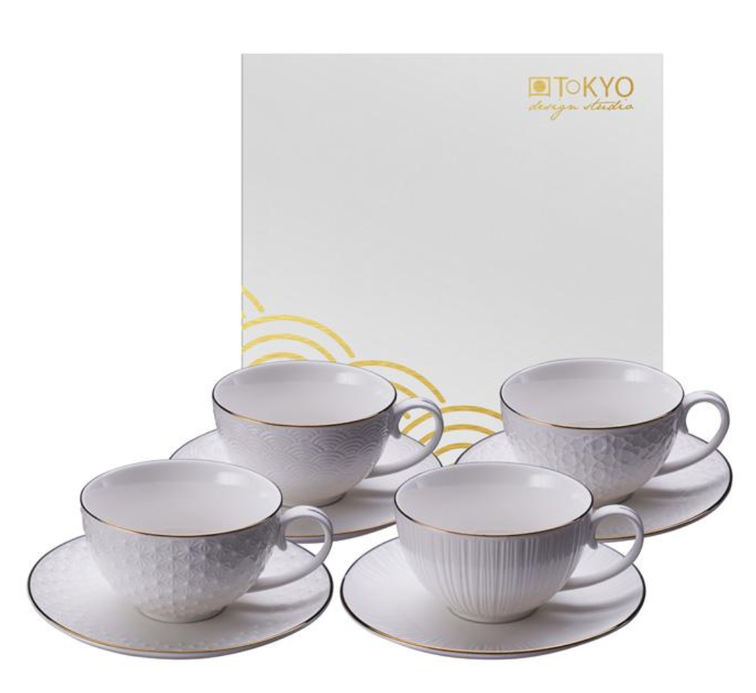 TOKYO DESIGN Nippon White Servizio da Tè Set 4 Tazze con piattino da 250 ml