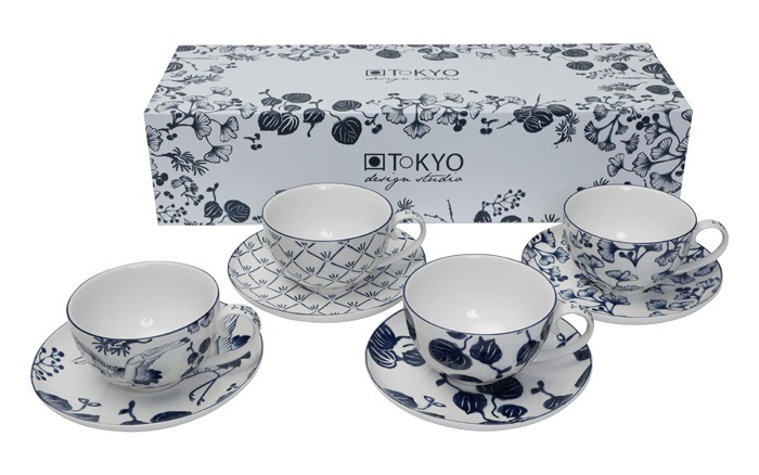 TOKYO DESIGN Studio Flora Japonica Set Di 4 Tazze Con Piattini In Porcellana